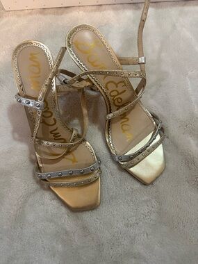 SAM EDELMAN Gold Strappy Women's Dress Heels